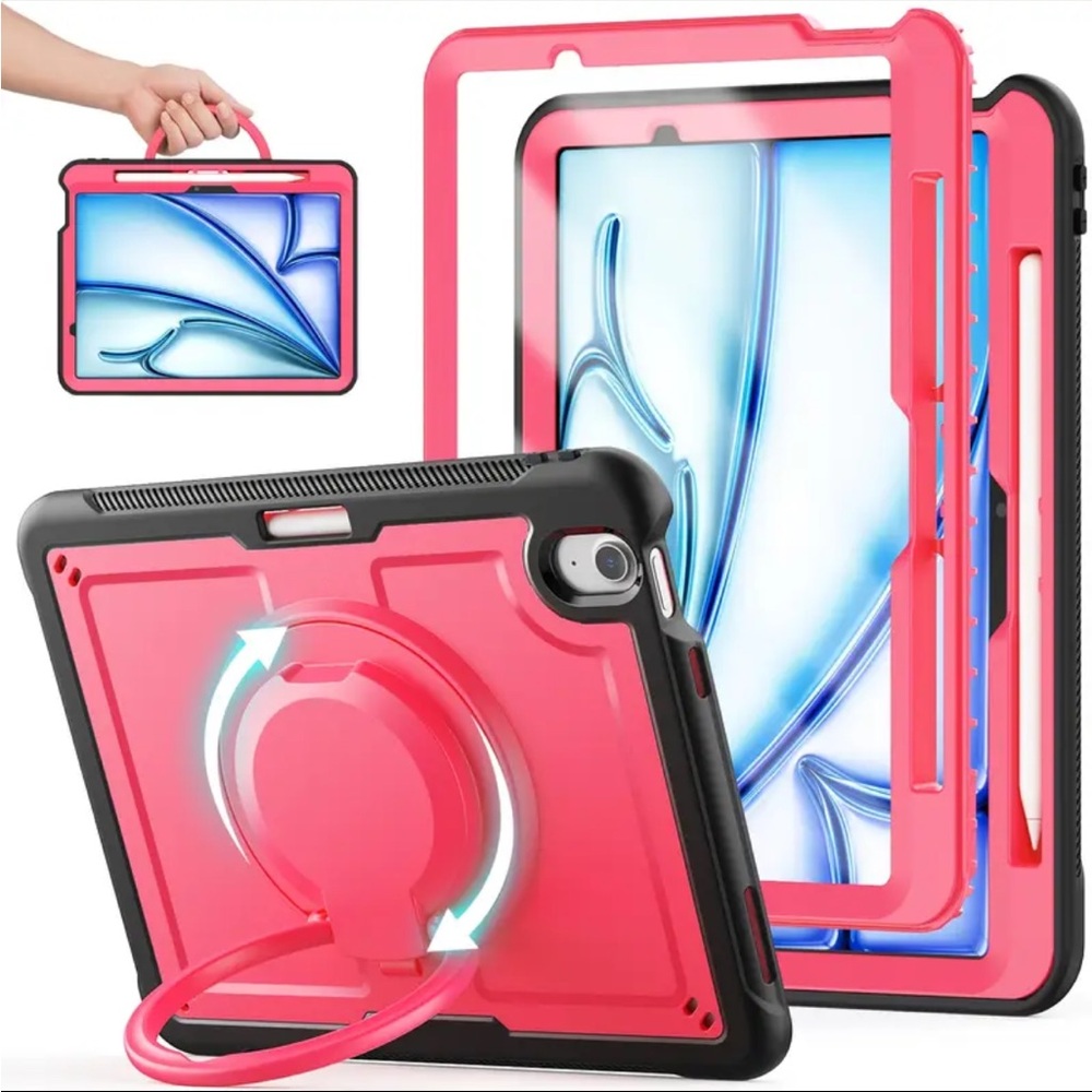 Durable Red Rose Tablet Case with Rotating Stand . iPad Air M2, 11 inch.